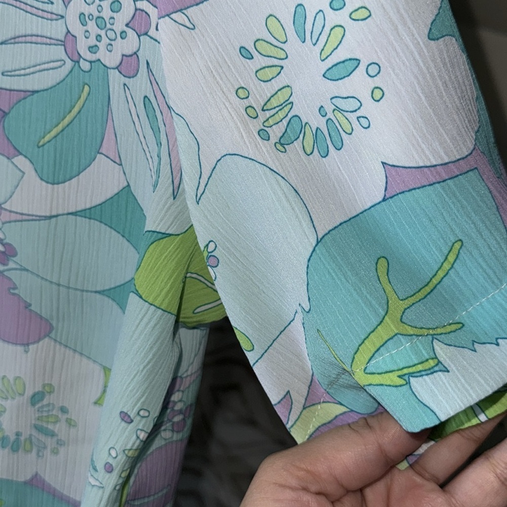 Allison Daley -VINTAGE Blue Lavender Floral Short Sleeve Button Down Size Large - Picture 9 of 16